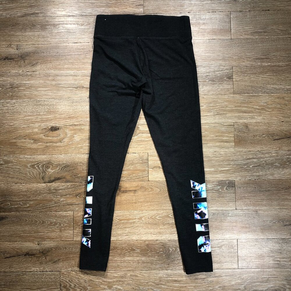 Victorias Secret PINK Womans Small Yoga Leggings Black Floral Silver Dog Logo - Picture 3 of 5